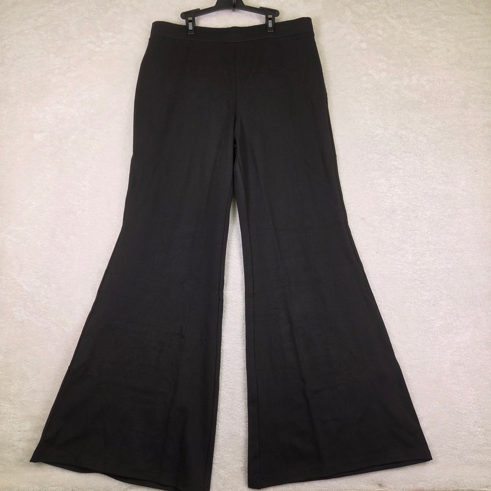 IMAN Global Chic Black Wide Leg Flare Pull On Trousers Large